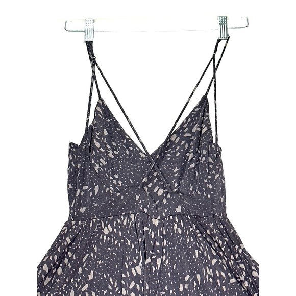 Silence + Noise Romper Short Womens Small Black Tan Abstract Plunge Neckline - Picture 3 of 11